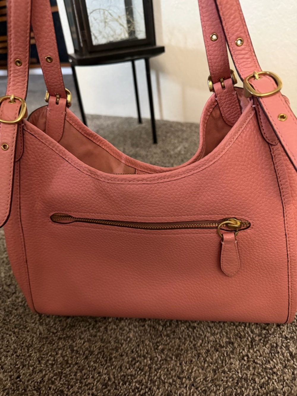 Coach Pebbled Shoulder Bag in Rose Pink with Gold Hardware